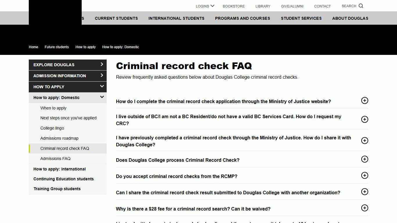 Criminal record check FAQ Douglas College